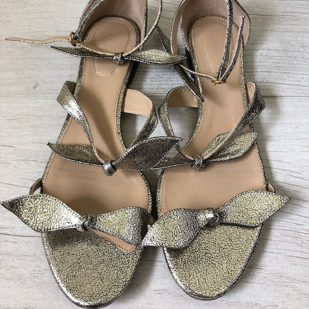 Chloe metallic bow flat sandals